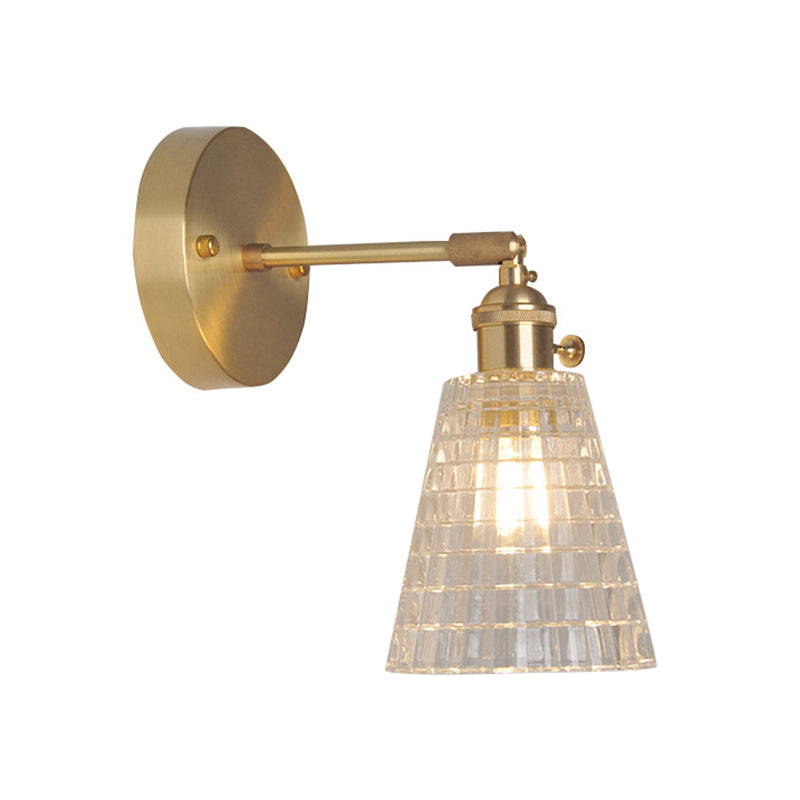 Jern Messing Finish Vegg Leselampe Svingarm 1-Lys Industriell Veggmontert Lampe med Blomst/Skål Klar Glass Skjerm | Skanto
