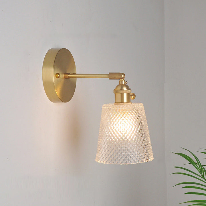 Jern Messing Finish Vegg Leselampe Svingarm 1-Lys Industriell Veggmontert Lampe med Blomst/Skål Klar Glass Skjerm | Skanto