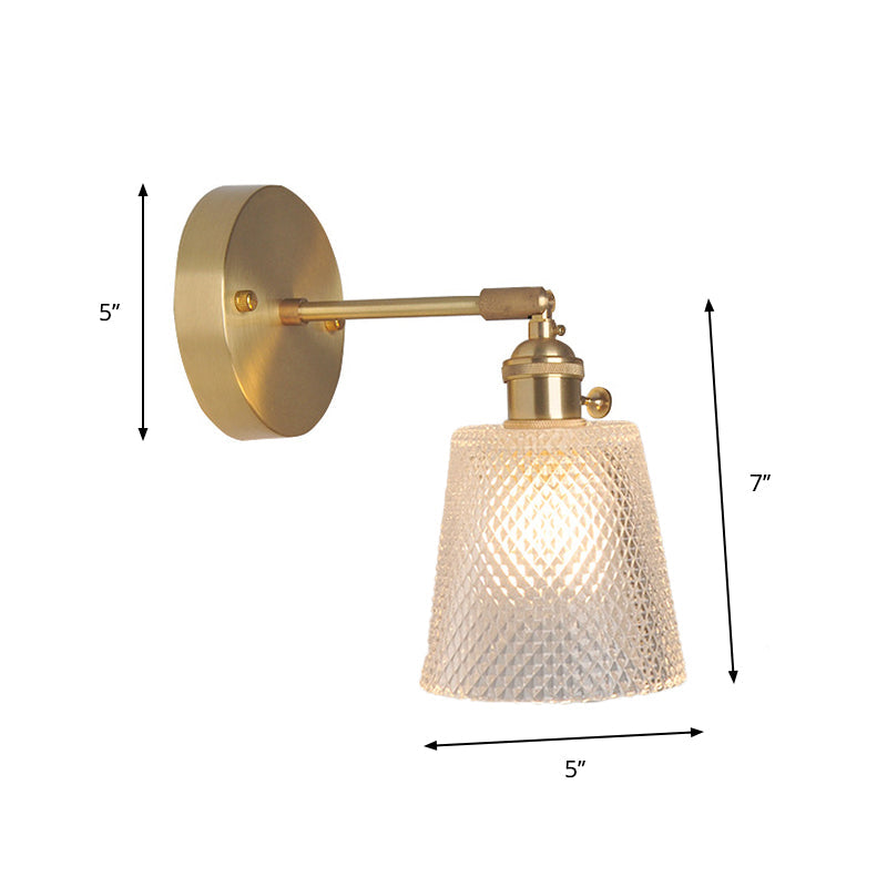 Jern Messing Finish Vegg Leselampe Svingarm 1-Lys Industriell Veggmontert Lampe med Blomst/Skål Klar Glass Skjerm | Skanto