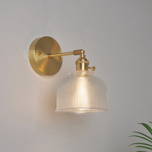 Jern Messing Finish Vegg Leselampe Svingarm 1-Lys Industriell Veggmontert Lampe med Blomst/Skål Klar Glass Skjerm | Skanto