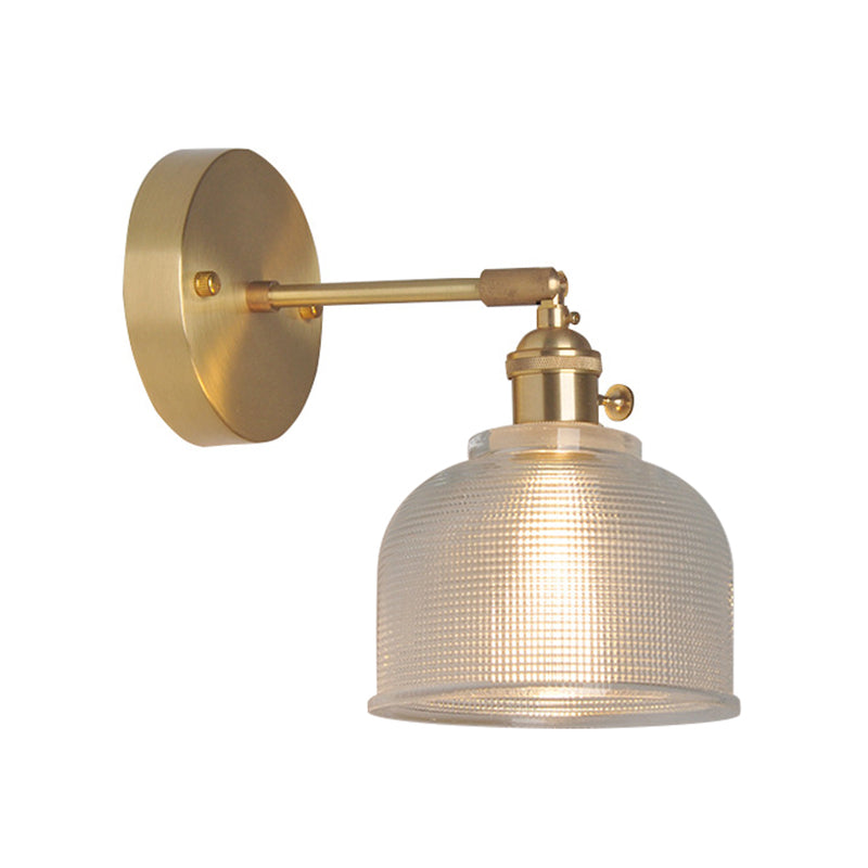 Jern Messing Finish Vegg Leselampe Svingarm 1-Lys Industriell Veggmontert Lampe med Blomst/Skål Klar Glass Skjerm | Skanto