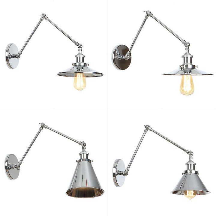 Nattbordslampe i form av tallerken/kjegle/horn, enkel, metall, 15 cm/20 cm, krom, vegglampe med roterende arm