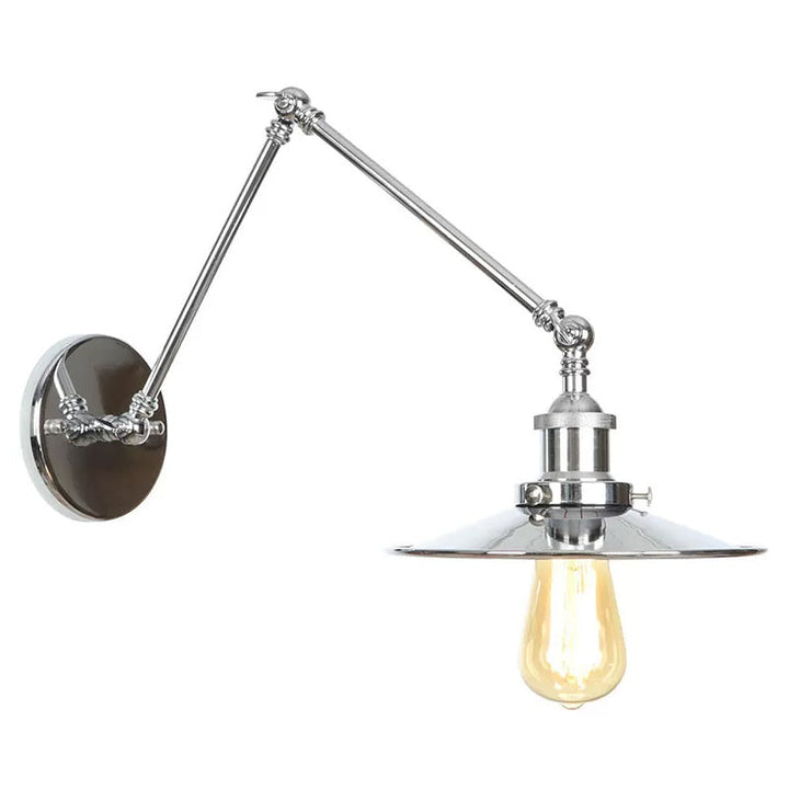Nattbordslampe i form av tallerken/kjegle/horn, enkel, metall, 15 cm/20 cm, krom, vegglampe med roterende arm