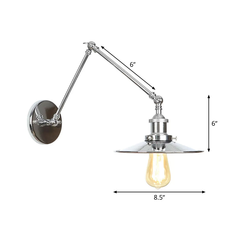 Nattbordslampe i form av tallerken/kjegle/horn, enkel, metall, 15 cm/20 cm, krom, vegglampe med roterende arm