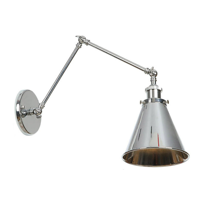 Nattbordslampe i form av tallerken/kjegle/horn, enkel, metall, 15 cm/20 cm, krom, vegglampe med roterende arm