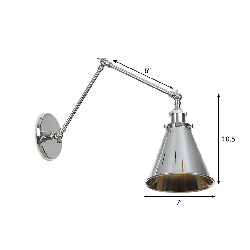 Nattbordslampe i form av tallerken/kjegle/horn, enkel, metall, 15 cm/20 cm, krom, vegglampe med roterende arm