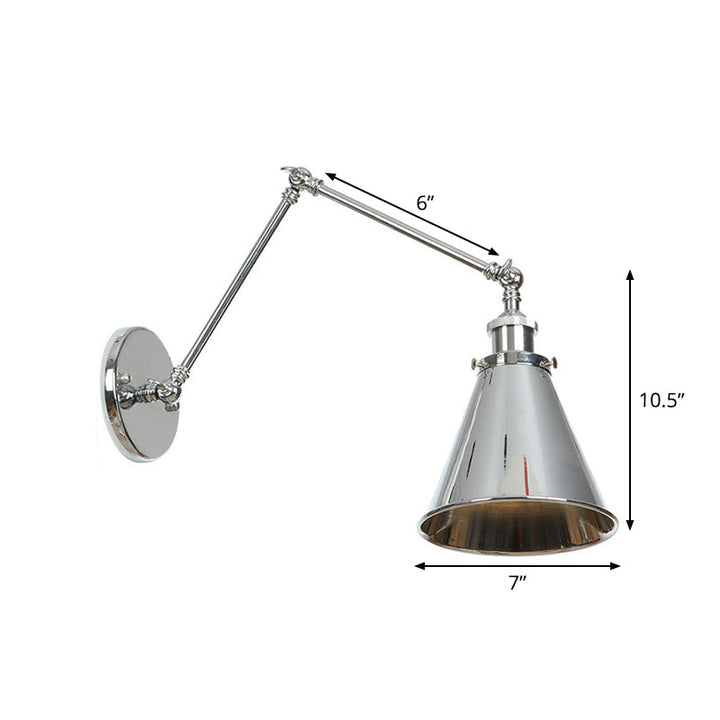 Nattbordslampe i form av tallerken/kjegle/horn, enkel, metall, 15 cm/20 cm, krom, vegglampe med roterende arm