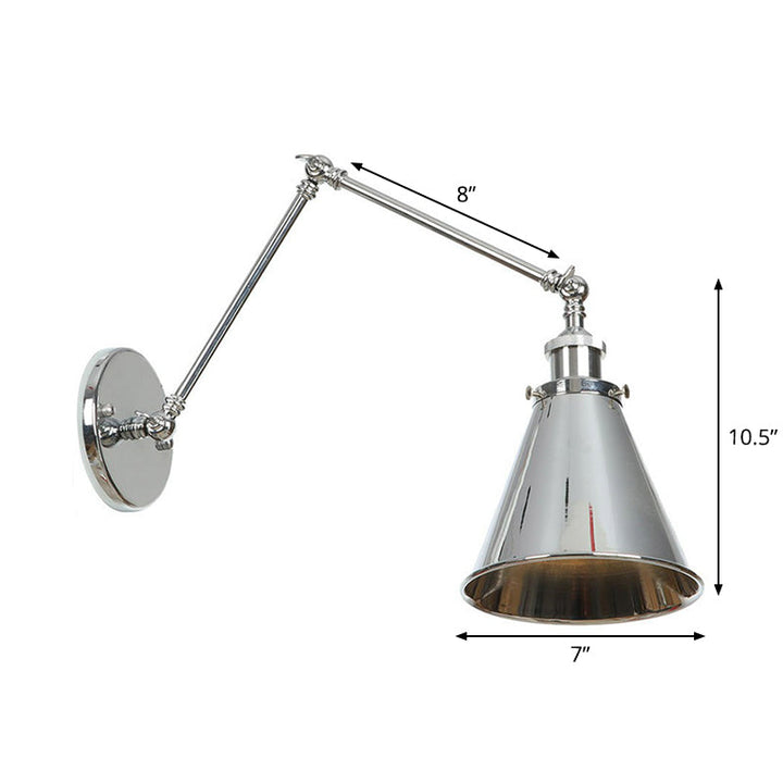 Nattbordslampe i form av tallerken/kjegle/horn, enkel, metall, 15 cm/20 cm, krom, vegglampe med roterende arm