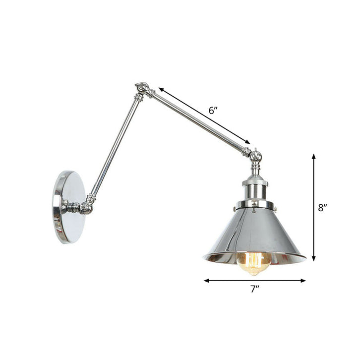 Nattbordslampe i form av tallerken/kjegle/horn, enkel, metall, 15 cm/20 cm, krom, vegglampe med roterende arm