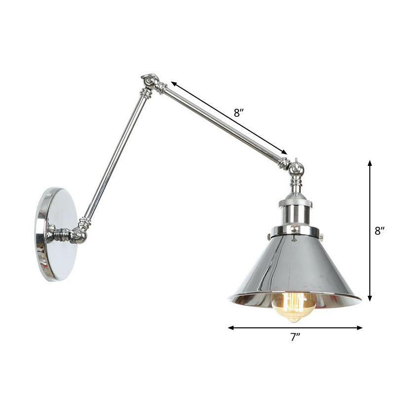 Nattbordslampe i form av tallerken/kjegle/horn, enkel, metall, 15 cm/20 cm, krom, vegglampe med roterende arm