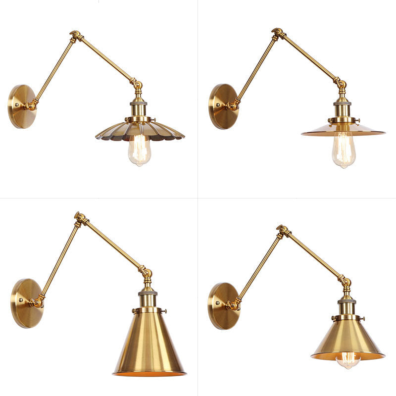 Skanto | Jern Messing Vegglys Med Skjell/Horn/Kjegle Enkelt 6"/8" Bredde Antikk Vegglampe Med Svingarm