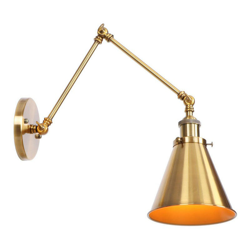 Skanto | Jern Messing Vegglys Med Skjell/Horn/Kjegle Enkelt 6"/8" Bredde Antikk Vegglampe Med Svingarm