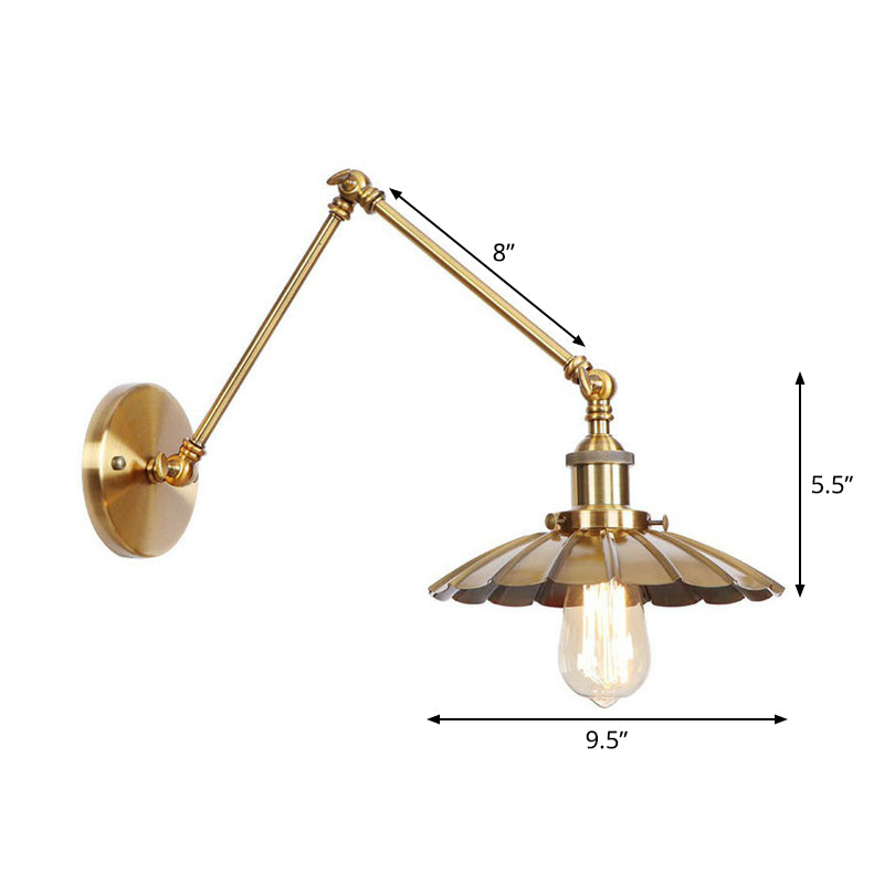 Skanto | Jern Messing Vegglys Med Skjell/Horn/Kjegle Enkelt 6"/8" Bredde Antikk Vegglampe Med Svingarm