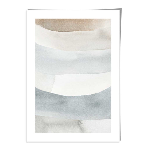 Abstrakt kunsttrykk med beige og blå akvarellstriper nr. 3