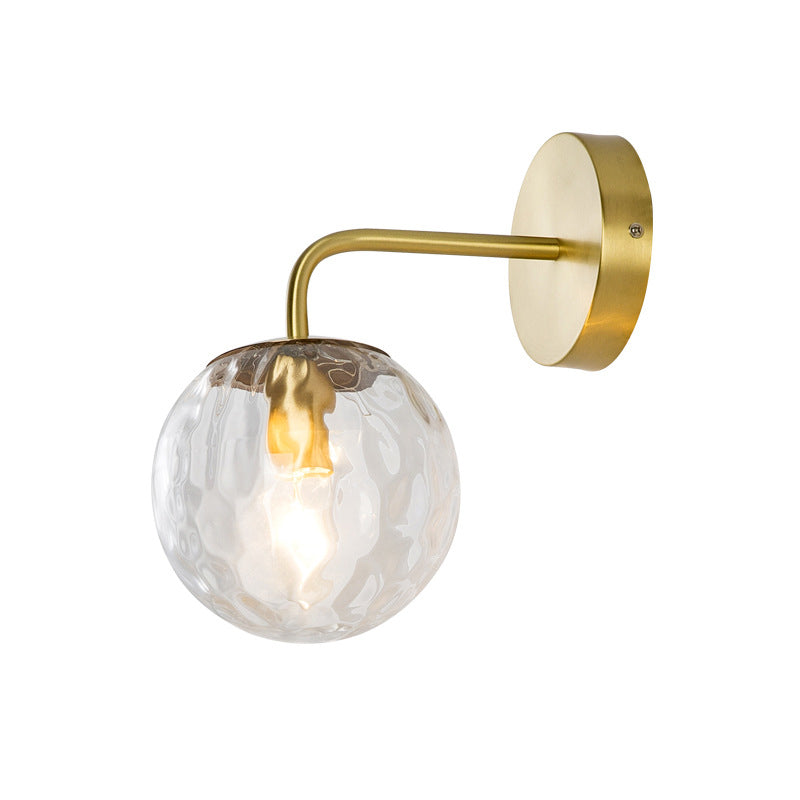 Ball Formet Vegglampe Minimalistisk Klart Bølget Glass 1-Lys Soveroms Veggmontert Belysning med Bøyd Arm i Svart/Gull | Skanto