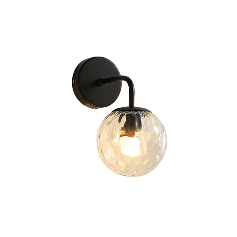 Ball Formet Vegglampe Minimalistisk Klart Bølget Glass 1-Lys Soveroms Veggmontert Belysning med Bøyd Arm i Svart/Gull | Skanto