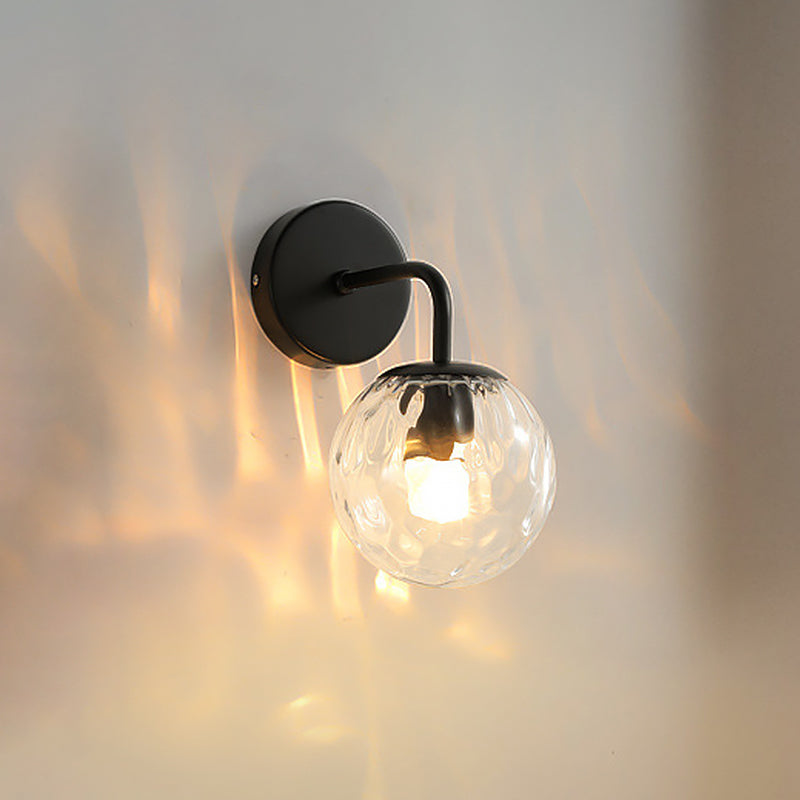 Ball Formet Vegglampe Minimalistisk Klart Bølget Glass 1-Lys Soveroms Veggmontert Belysning med Bøyd Arm i Svart/Gull | Skanto