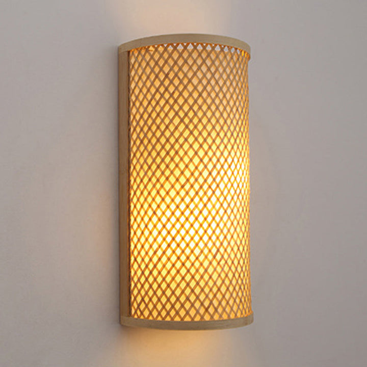 Skanto | Halvsylinder vegglampe for innfelt montering Minimalistisk bambus 1-hode gangvegglys i beige