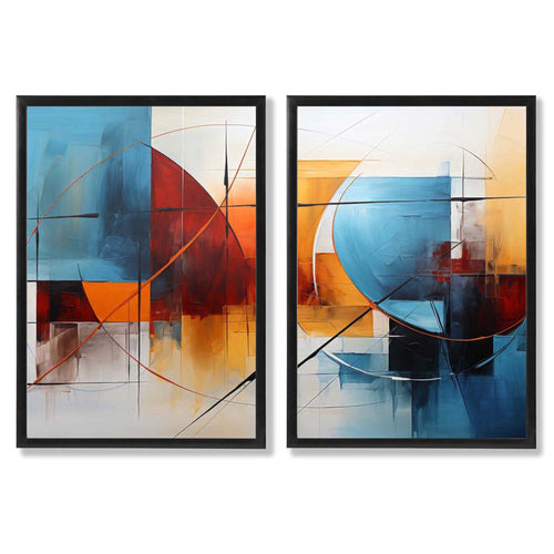 Abstrakte, fargerike akvarelldesign – 2 innrammede kunsttrykk