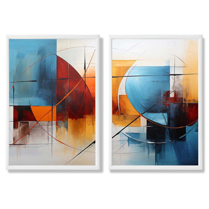Abstrakte, fargerike akvarelldesign – 2 innrammede kunsttrykk