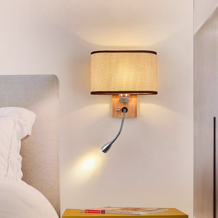 Fleksibel Spotlight Senglesel Leselys Stof Enkel Nordisk Vegglampe med Oval Stofskjerm i Beige/Flax/Fersken | Skanto