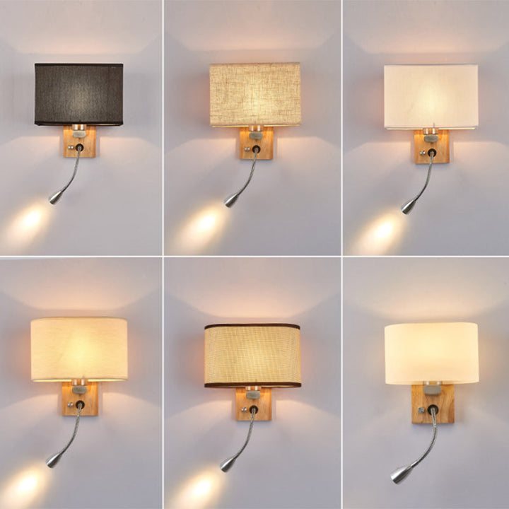 Fleksibel Spotlight Senglesel Leselys Stof Enkel Nordisk Vegglampe med Oval Stofskjerm i Beige/Flax/Fersken | Skanto