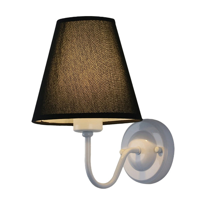 Skanto | Svart/Brun/Beige Keglevegglampe Nordisk 1-lys Stoffveggbelysning med Buet Arm i Svart/Hvit