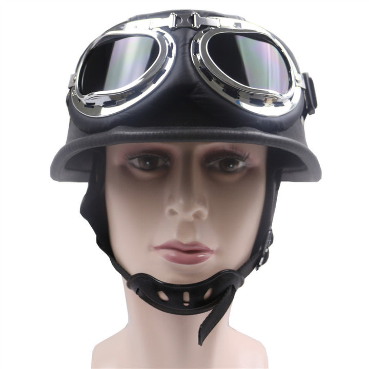 Vintage lærmotorcykelhjelm med kromgoggles Skanto