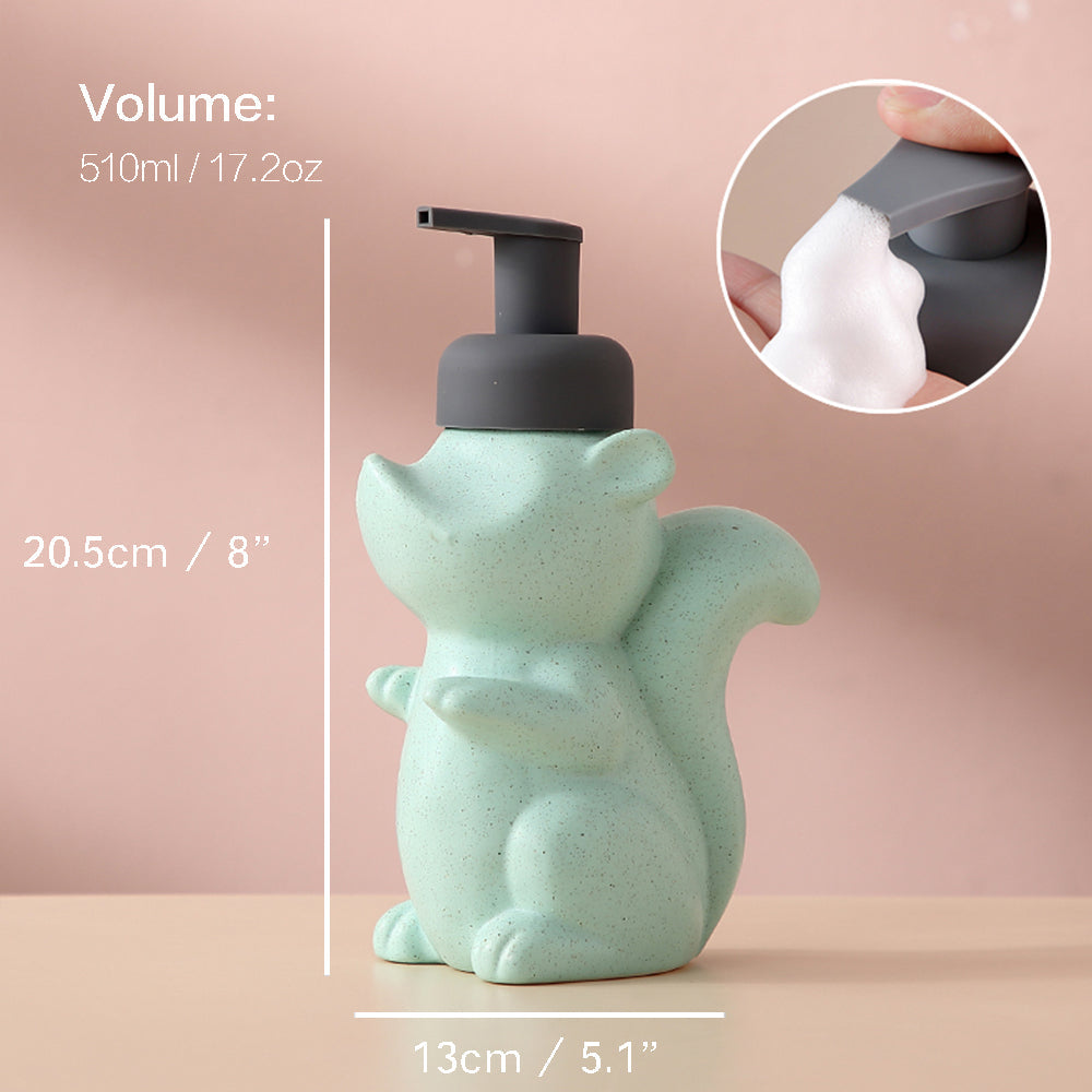 Skanto | Keramisk Såpedispenser, Ekorre Skum Pumpe Baderomsflaske, Dyre Design, Påfyllbar Gjenbrukbar Lotion Pumpe for Bad Kjøkken, 510ml/17.2oz