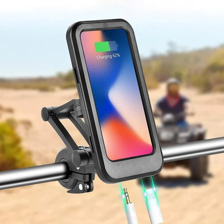 RideCharge Pro – Vanntett telefonholder med USB og 15W trådløs lading for sykkel og el-sykkel | Skanto