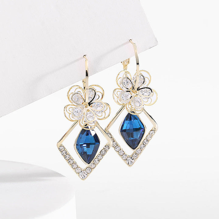 Skanto | Blomst Zircon Rhombic Safir Dangle Øredobber