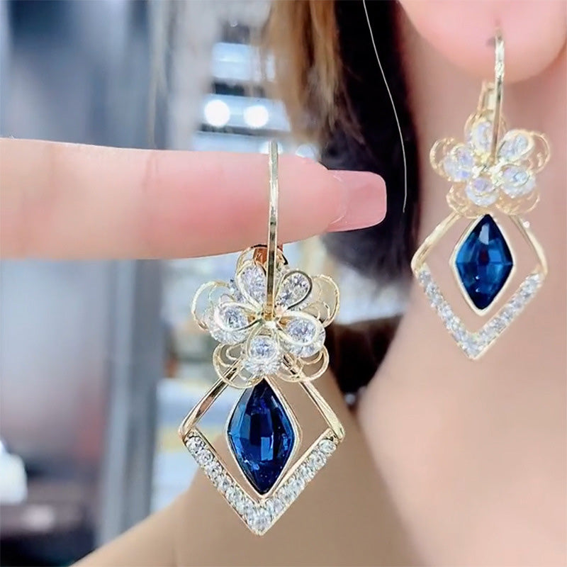 Skanto | Blomst Zircon Rhombic Safir Dangle Øredobber