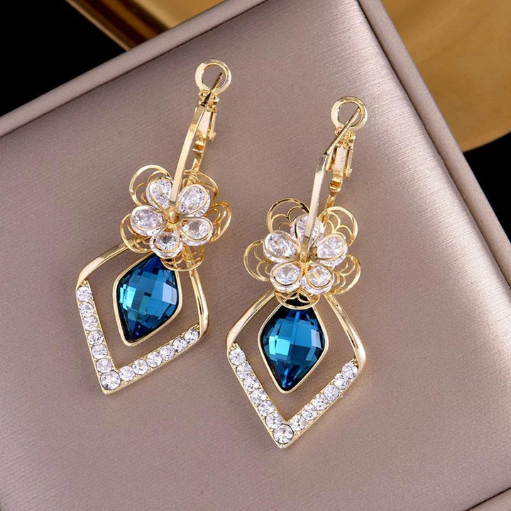 Skanto | Blomst Zircon Rhombic Safir Dangle Øredobber