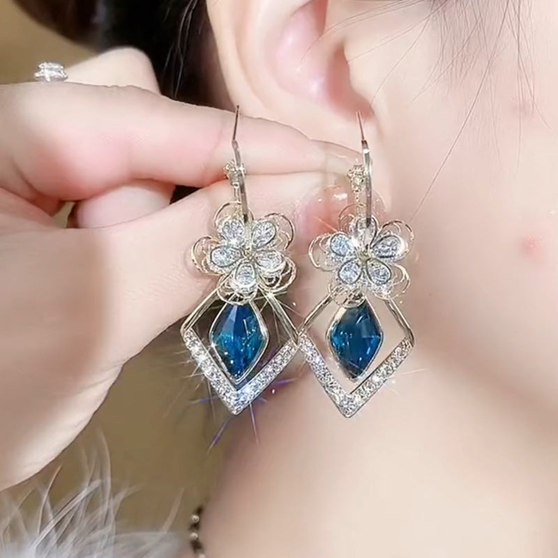 Skanto | Blomst Zircon Rhombic Safir Dangle Øredobber