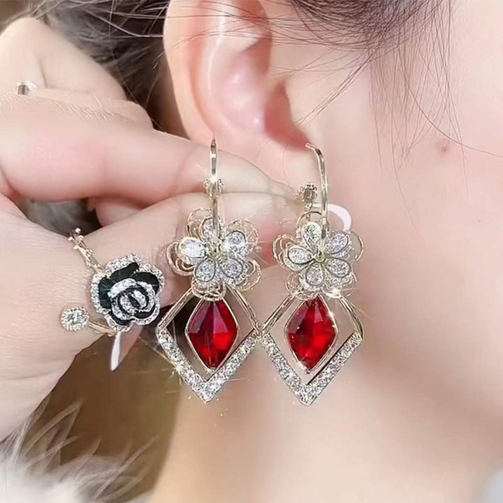 Skanto | Blomst Zircon Rhombic Safir Dangle Øredobber