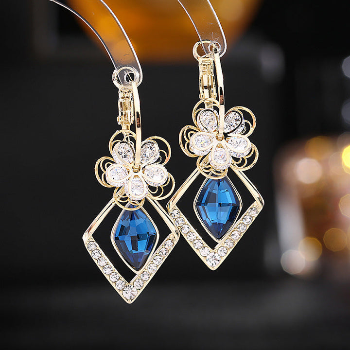 Skanto | Blomst Zircon Rhombic Safir Dangle Øredobber
