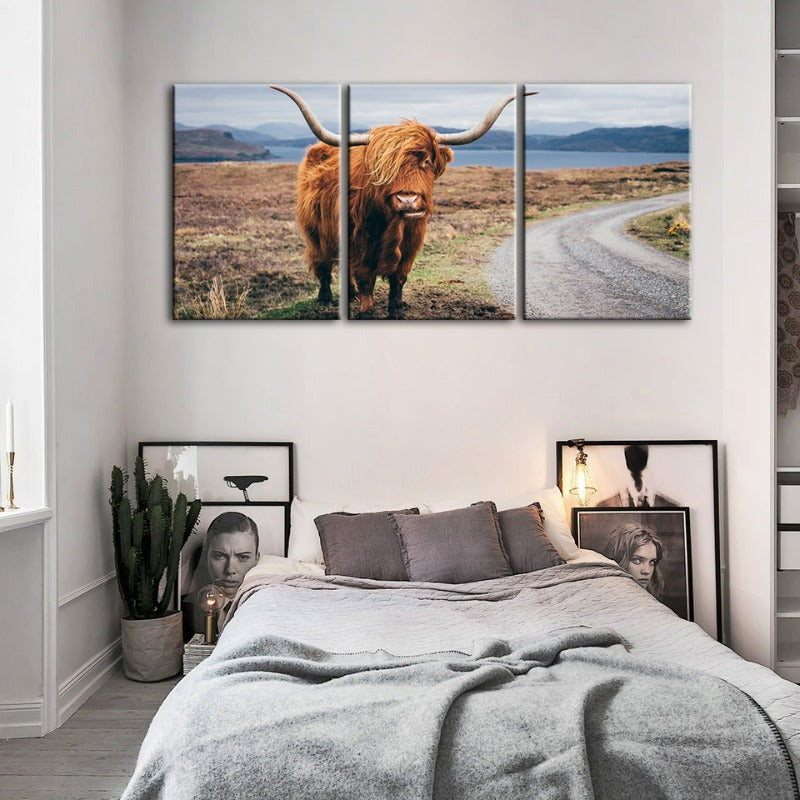 Vakre Brune Ku-Canvas Veggkunst Maleri 3 Stykker | Skanto