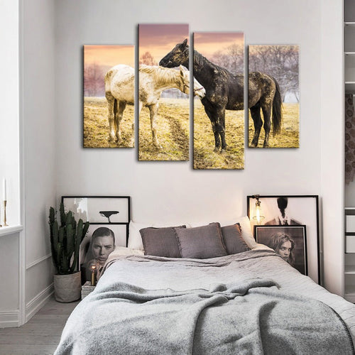 4-Piece Black & White Horses Canvas Wall Art Painting | Skanto