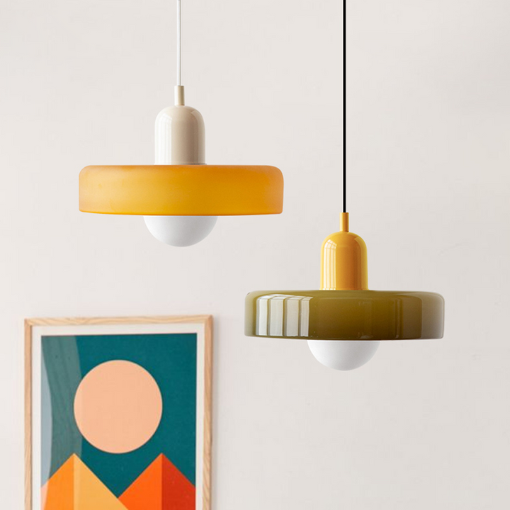 Skanto | Pendellampe laget av farget glass | Elegant hengelampe i Bauhaus-stil | Designlampe for stue og spisestue