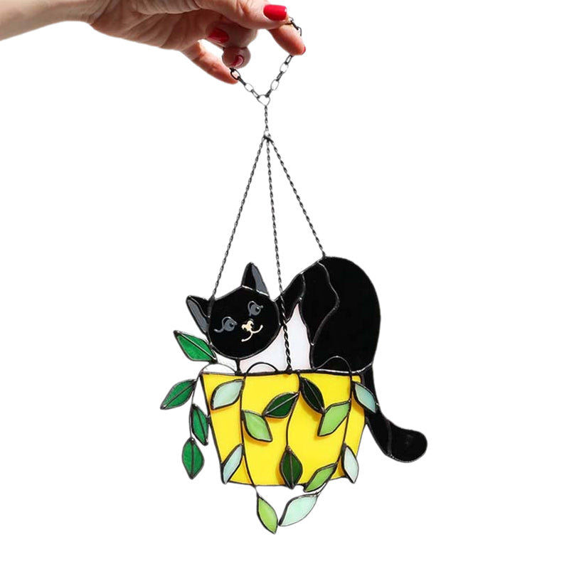 Skanto | Katt i en blomsterpotte Solfanger Glassvindu Henging