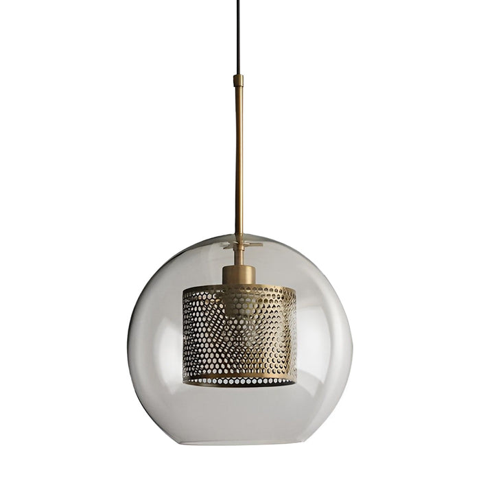Vintage industriell pendellampe med rund glass og gull – LED pendellampe for spisestue og stue | Skanto