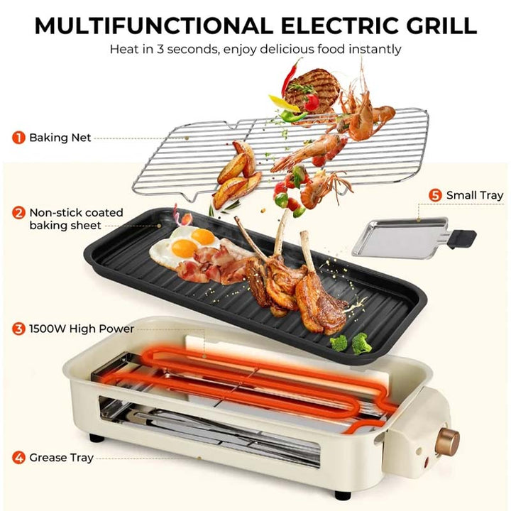 Skanto | Innendørs Røykfri Grill, Non-Stick Matlaging Avtagbar Plate