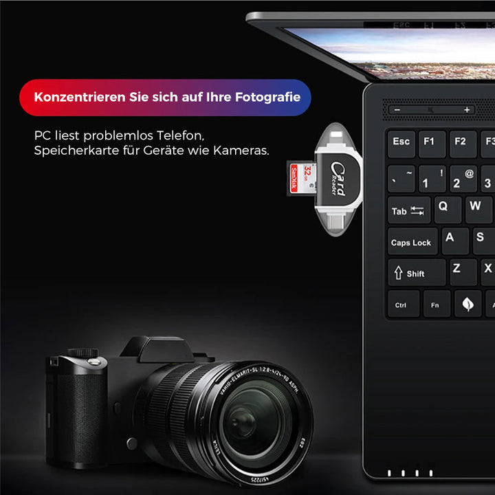 Skanto | 4-i-1 Universal SD TF Minnekortleser med Flere Tilkoblinger