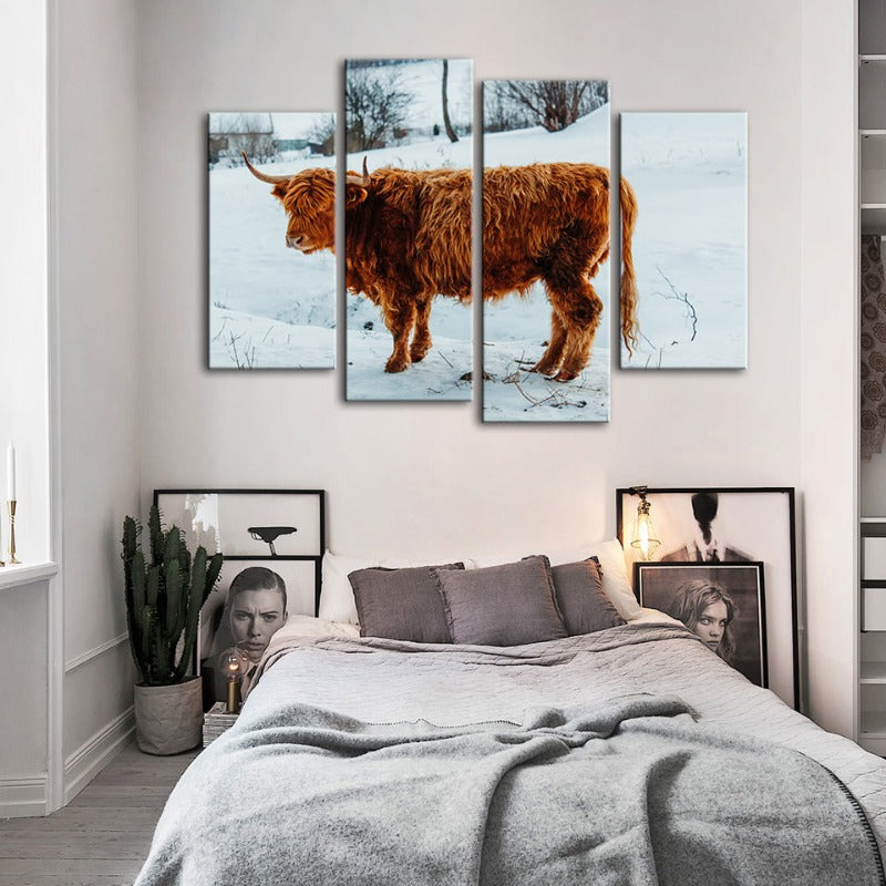 4-delt curlende ku - Canvas veggkunstmaleri | Skanto