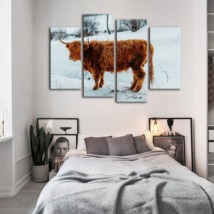 4-delt curlende ku - Canvas veggkunstmaleri | Skanto