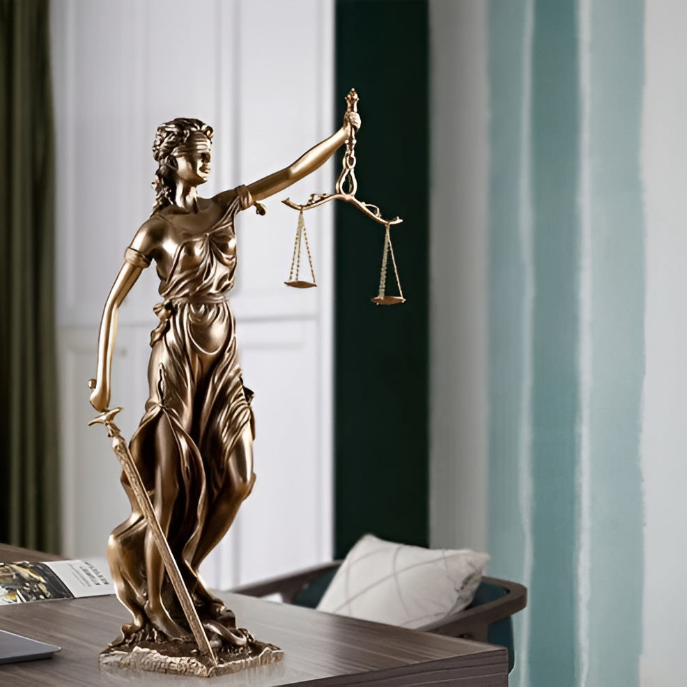 Statue av Godin of Justice – En elegant dekorativ skulptur av Justitia
