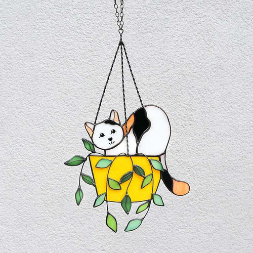 Skanto | Katt i en blomsterpotte Solfanger Glassvindu Henging