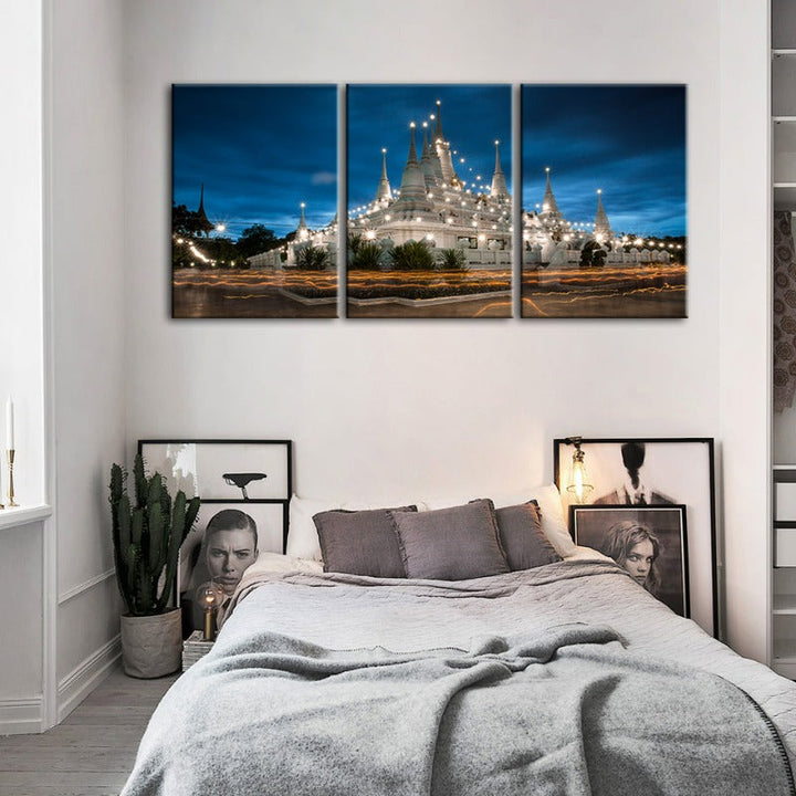 vakre tempel natt tid-lerret veggkunst maleri 3 deler | Skanto