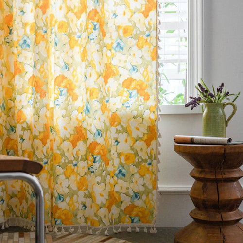 Skanto | Sunshine Blooms Floral Tasseled Curtain