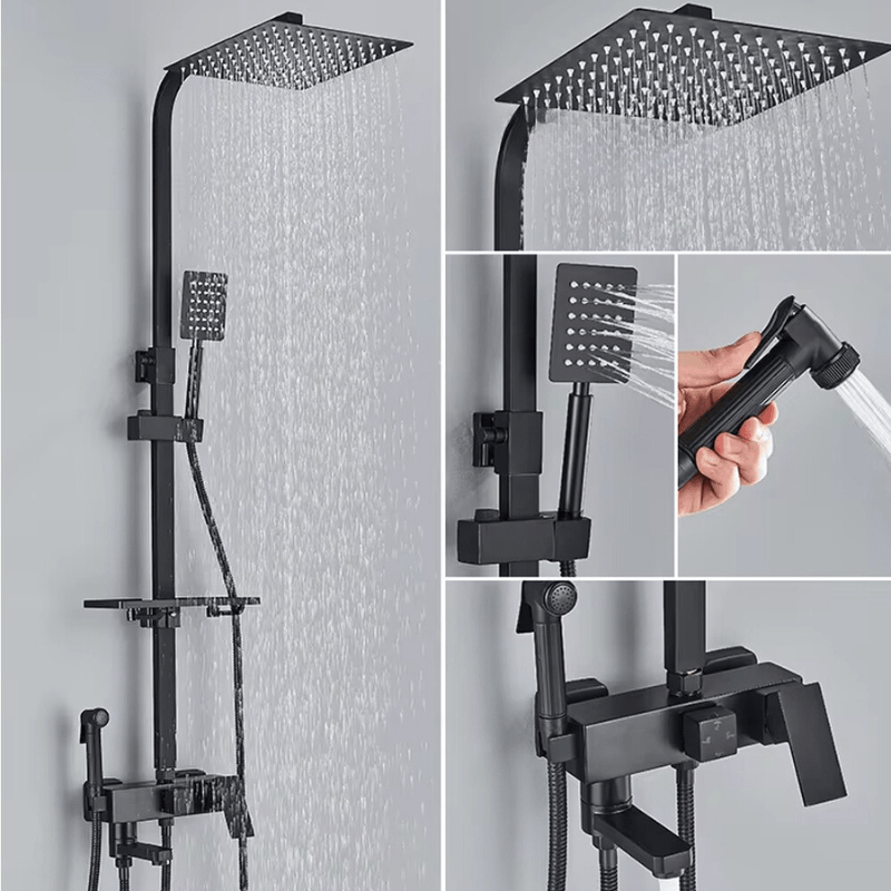Skanto | RainFlow Luxe Regn Dusjsett – justerbar messinglyd dusjarmatur med 4 funksjoner